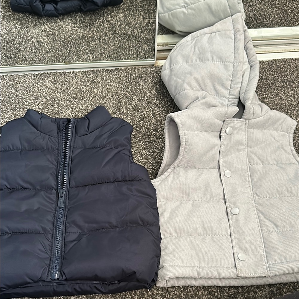 Blue and Gray Puffer Vests size 12 months